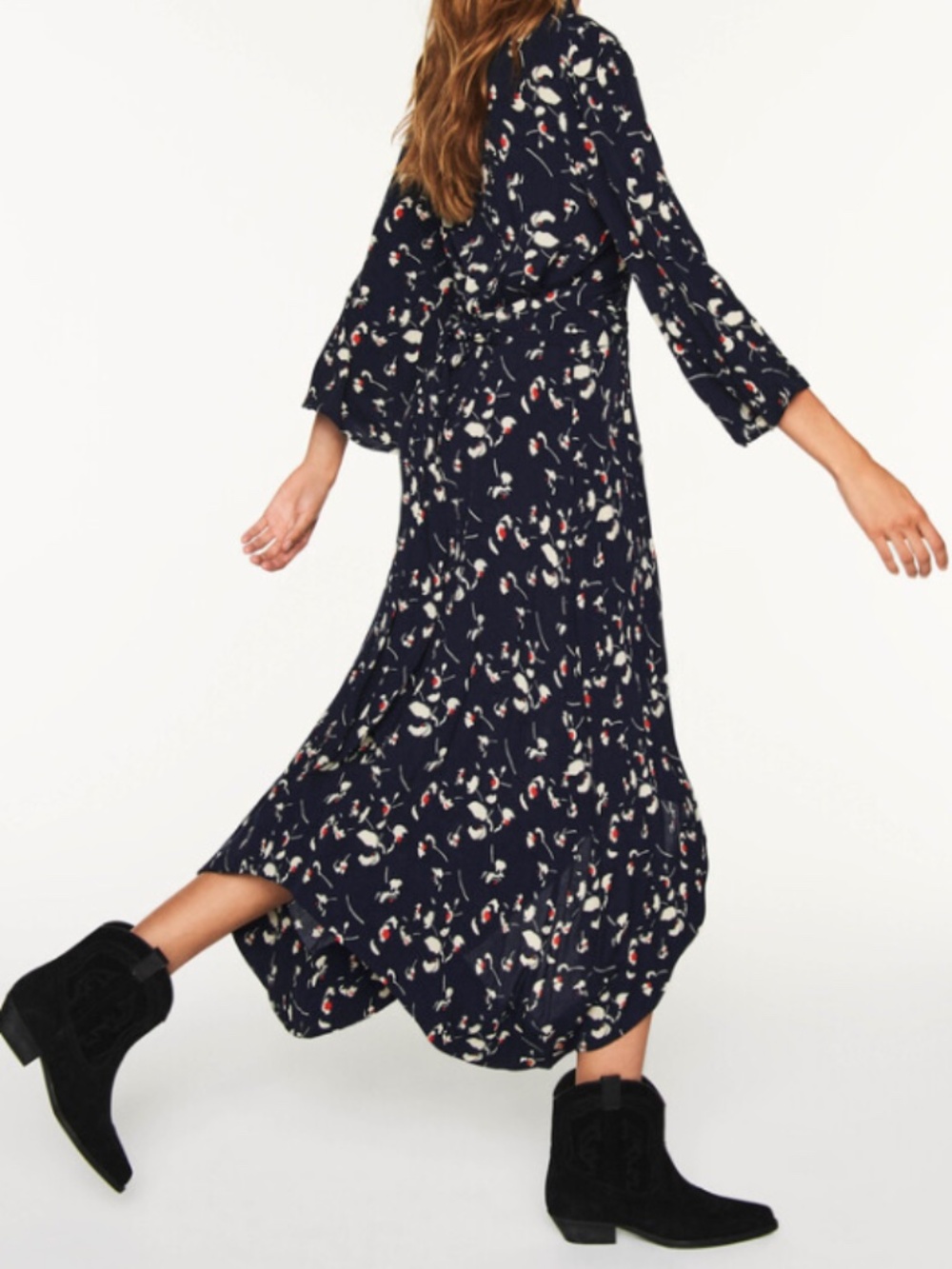 Ba&sh SILIA Lady Dress High Low Dress Navy & Red Floral Size Large/10 Like New